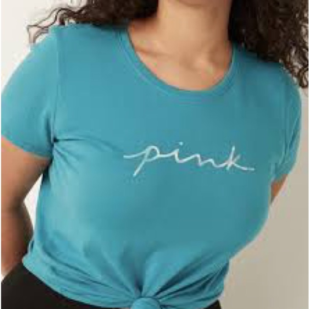 PINK Victoria's Secret Teal Crewneck Short Sleeve Logo Tee